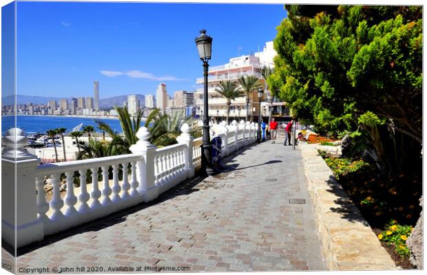 Scenic view of Poniente from the point at Benidorm in Spain.  Canvas Print by john hill
