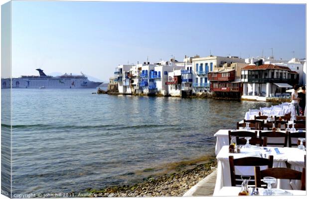 Little Venice on Mykonos in Greece. Canvas Print by john hill