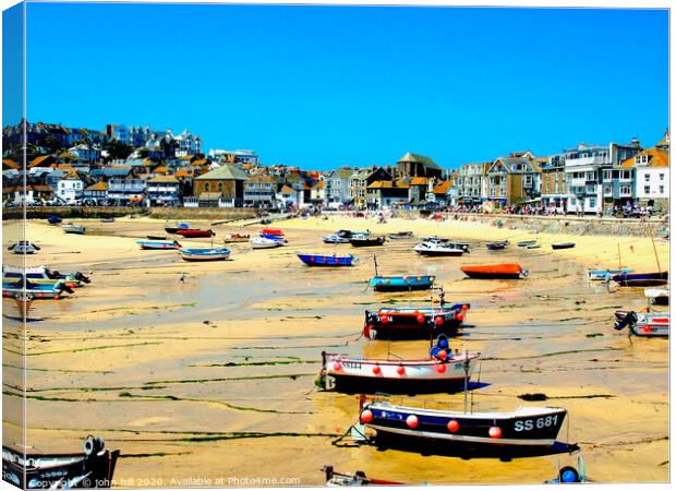 Harbour during low tide at St. Ives in Cornwall. Canvas Print by john hill