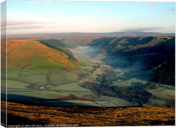 Morning mist at Alport Dale in Derbyshire. Canvas Print by john hill