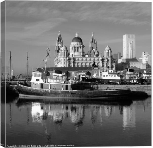 Pier Head from across Canning Dock 2003 Monochrome Canvas Print by Bernard Rose Photography