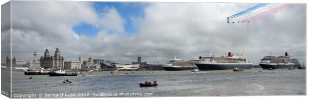Liverpool panorama of Three Cunard Queens and Red  Canvas Print by Bernard Rose Photography