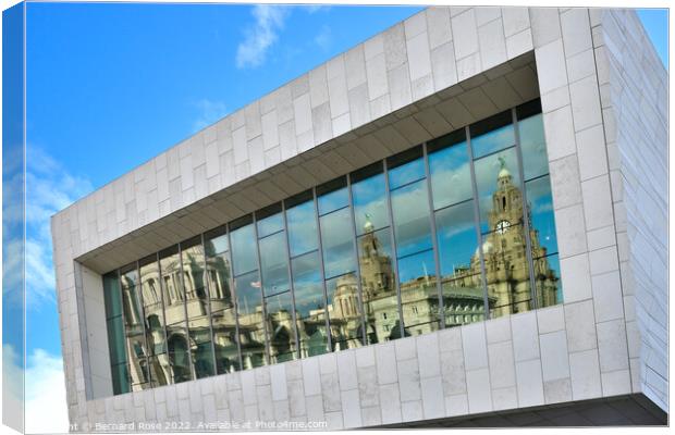 Museum of Liverpool reflecting The Three Graces Canvas Print by Bernard Rose Photography