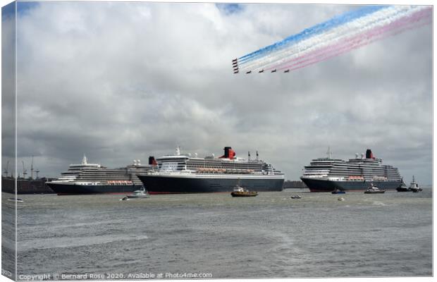 Three Cunard Queens and Red Arrows Flypast  Canvas Print by Bernard Rose Photography