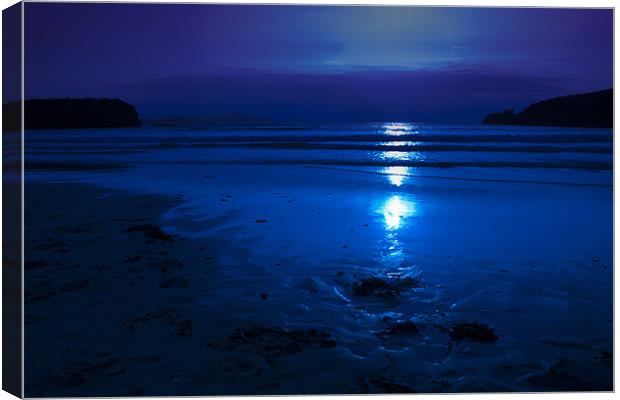 Cornwall Beach in Moonlight Canvas Print by Eddie Howland