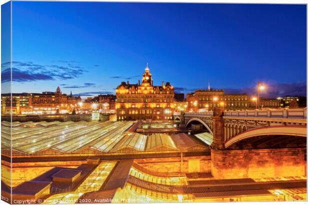 Waverley Train Station and Balmoral Hotel in Edinburgh Canvas Print by Karol Kozlowski