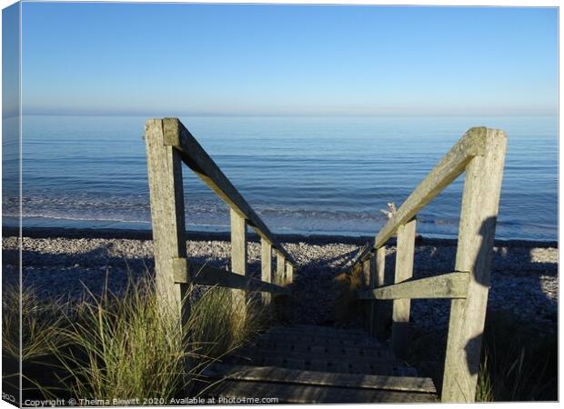 Findhorn Beach steps Canvas Print by Thelma Blewitt