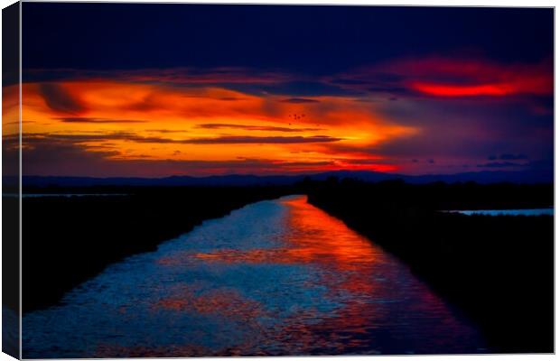 Majestic Sunset over the Camargue Marshes Canvas Print by Helkoryo Photography