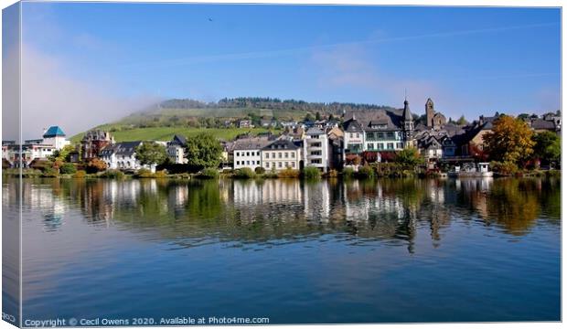 Foggy on the Mosel river Canvas Print by Cecil Owens