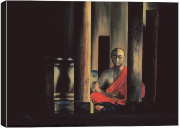 Painting in oils of a Shaolin monk in meditation. By me 2003. Now available as prints. Canvas Print by Peter Bolton