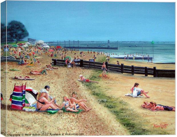 Artwork in oils of Leigh Beach, Essex, 2003, by Peter Bolton. Canvas Print by Peter Bolton