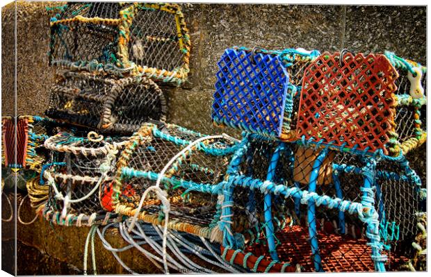 Lobster pots on a jetty at St. Ives, Cornwall, UK. Canvas Print by Peter Bolton