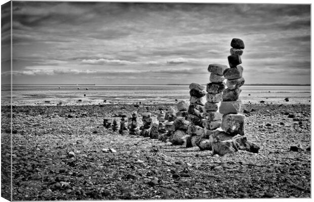 Abstract 'land art' on East Beach, Shoeburyness, Essex, UK. Canvas Print by Peter Bolton