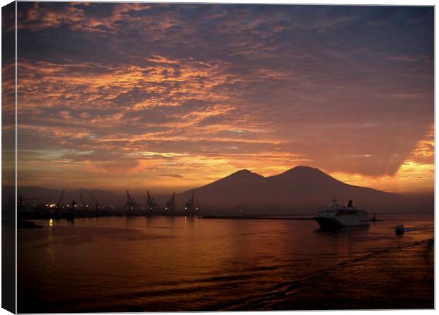 Bay of Naples and Vesuvius at first light. Canvas Print by Peter Bolton