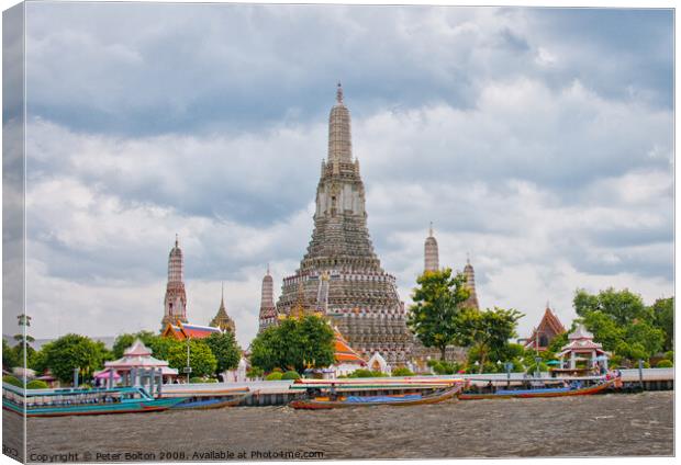 Wat Arun in Bangkok- Temple of Dawn. Thailand. Canvas Print by Peter Bolton