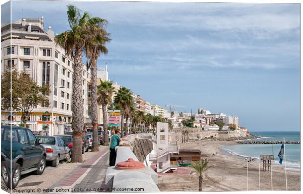 The seafront in Ceuta, a Spanish autonomous city. North Africa. Canvas Print by Peter Bolton