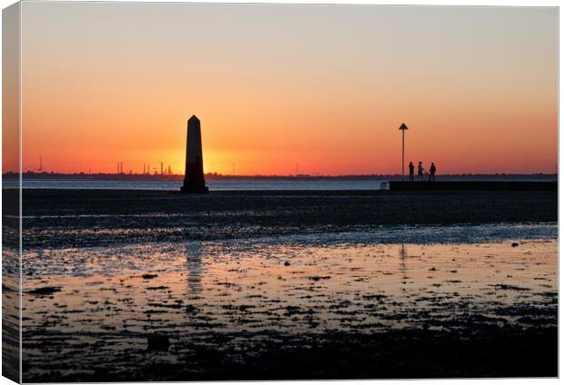 'The Crowstone' on the Thames Estuary foreshore at Chalkwell Beach, Southend on Sea, Essex, UK. Canvas Print by Peter Bolton