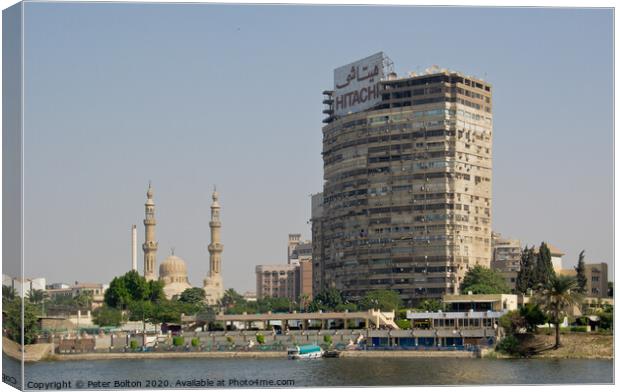 Ancient and modern cityscape, River Nile, Cairo, Egypt. Canvas Print by Peter Bolton