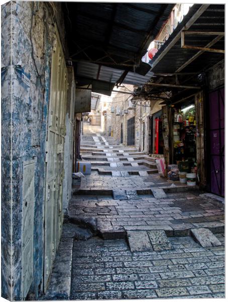 An alley in the Old City, Jerusalem, Israel. Canvas Print by Peter Bolton