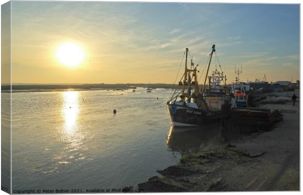 A Serene Evening at Old Leigh Fishing Village Canvas Print by Peter Bolton