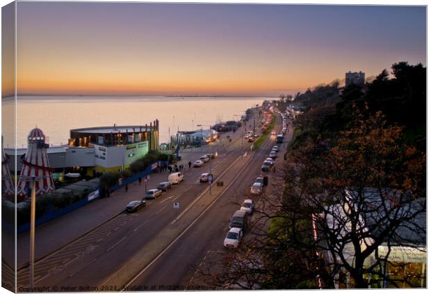 View looking west along the seafront at Southend on Sea. Canvas Print by Peter Bolton