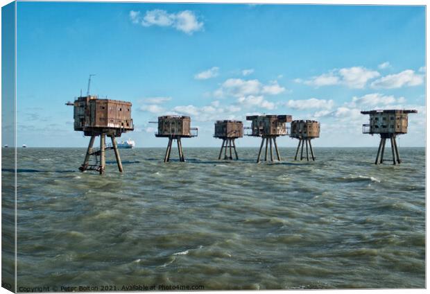 The Maunsell Forts, WWII armed towers built at 'Red Sands' in The Thames Estuary, UK. Canvas Print by Peter Bolton