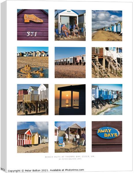 Beach huts at Thorpe Bay, Essex, UK. Wall art poster with 12 panels Canvas Print by Peter Bolton