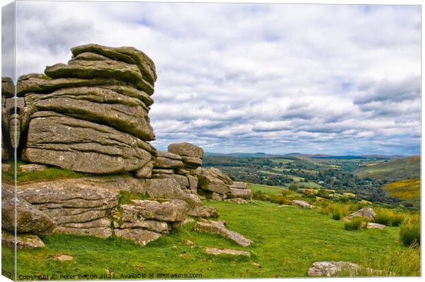 Dartmoor looking towards the south. Devon, UK. Canvas Print by Peter Bolton