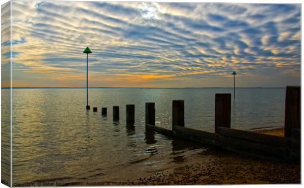 Unusual evening cloud formation at Westcliff on Sea, Essex, UK. Canvas Print by Peter Bolton