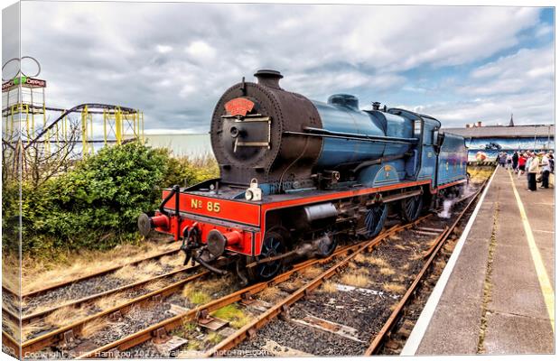 Steam locomotive No85 Merlin at Portrush, Northern Ireland Canvas Print by jim Hamilton