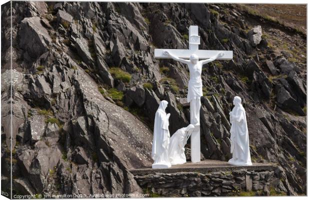 statue of the crucifixion at Slea Head Canvas Print by jim Hamilton