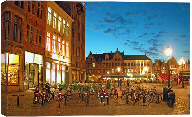 Bicycles in Brugge Canvas Print by a aujan