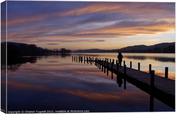 Jetty on Coniston Water at Dusk Canvas Print by Chester Tugwell