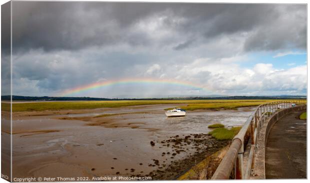 Majestic Rainbow over Lougher Estuary Canvas Print by Peter Thomas