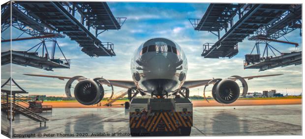 The Dreamliner in Maintenance Canvas Print by Peter Thomas