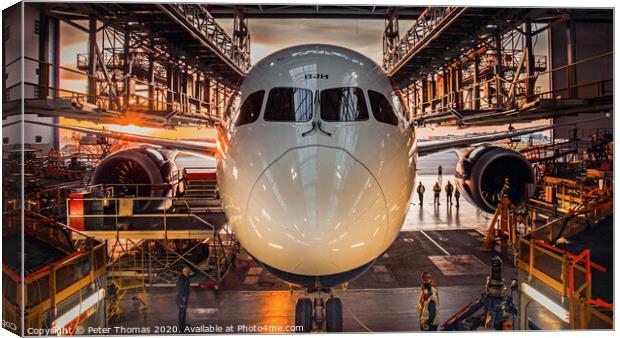 Glowing Dreamliner Maintenance Canvas Print by Peter Thomas