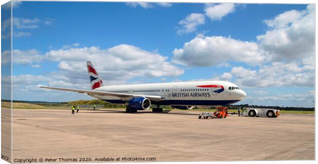 Boeing 767 G-BNWA on the tarmac at  Cardiff Canvas Print by Peter Thomas