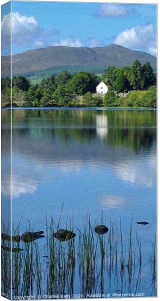 View Across Loch Alvie to the Church Canvas Print by Charles Kelly