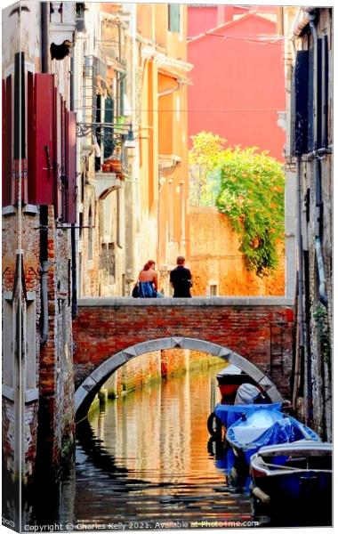 Stop and Enjoy the Romance of Venice Canvas Print by Charles Kelly