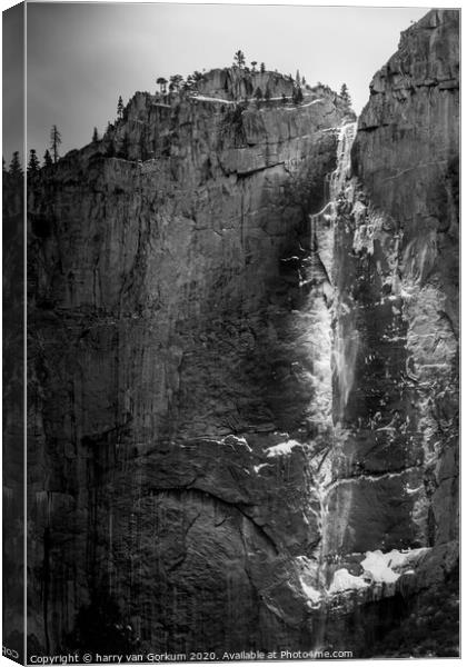 Bridaveil Falls with snow and ice in Yosemite Canvas Print by harry van Gorkum