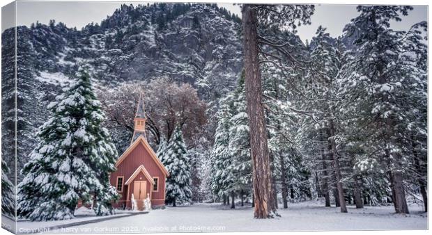 Yosemite Chapel in the snow Canvas Print by harry van Gorkum