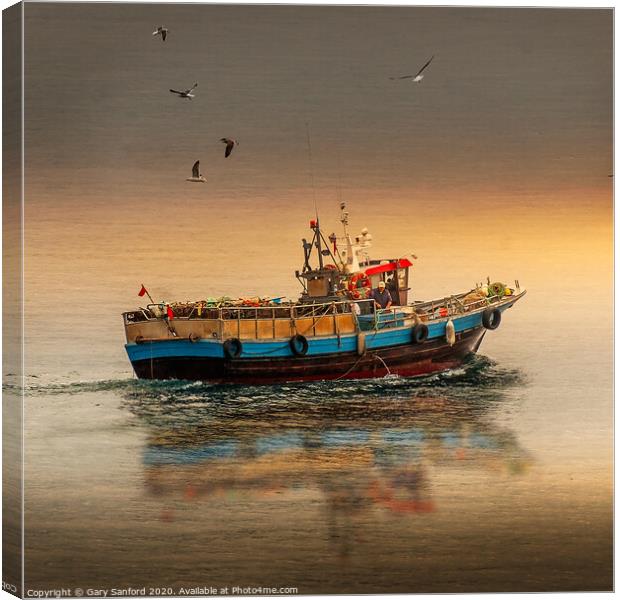 Reflections of a Vigo Mussel Boat Canvas Print by Gary Sanford