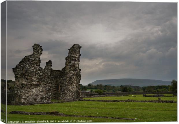 Pendle Hill from Sawley Abbey, Lancashire Canvas Print by Heather Sheldrick