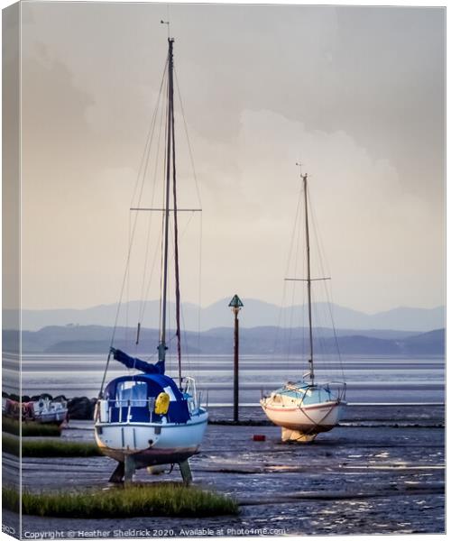 Morecambe Bay Boats at Blue Hour Canvas Print by Heather Sheldrick