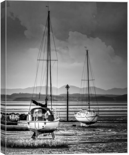 Morecambe Bay Yachts at Low Tide Black and White Canvas Print by Heather Sheldrick