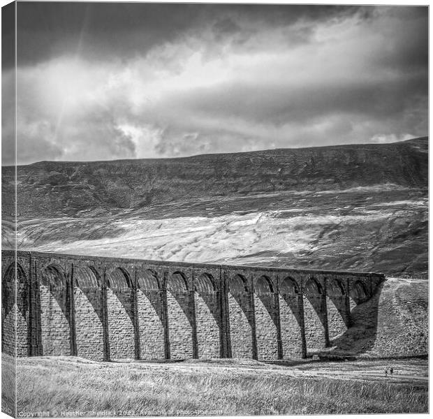 Ribblehead Railway Viaduct, Yorkshire Dales, Black Canvas Print by Heather Sheldrick