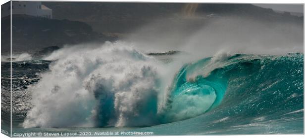 Lanzarote Barrel Wave Canvas Print by Steven Lupson