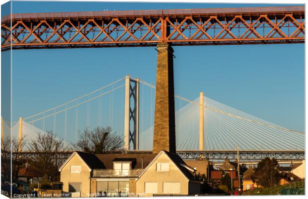 The Three Forth Bridges in Abstract Comparison Canvas Print by Ken Hunter