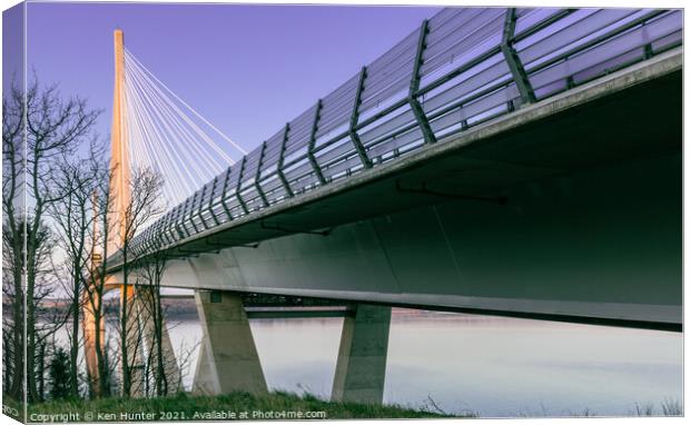 Queensferry Crossing Bridge from Below Deck Canvas Print by Ken Hunter