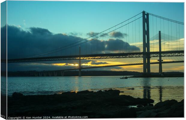 Spanning the River Forth at Sunset Canvas Print by Ken Hunter